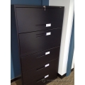 Global Black 5 Drawer Lateral File Cabinet, Locking